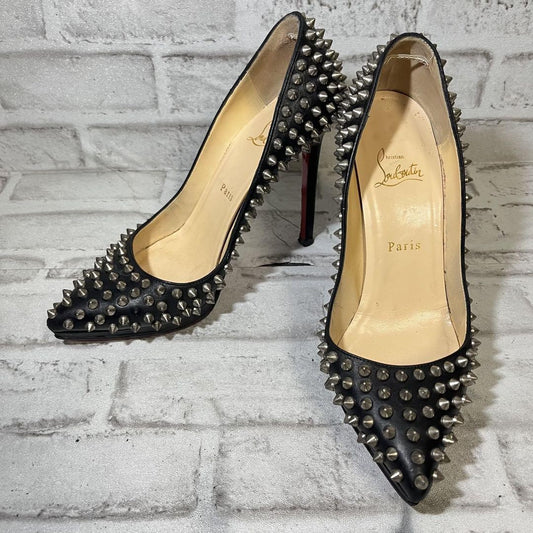 Christian Louboutin Shoes Pumps Heel Studs EU 38 US 8 Leather Black Auth
