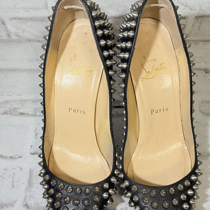 Christian Louboutin Shoes Pumps Heel Studs EU 38 US 8 Leather Black Auth
