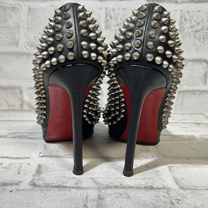 Christian Louboutin Shoes Pumps Heel Studs EU 38 US 8 Leather Black Auth