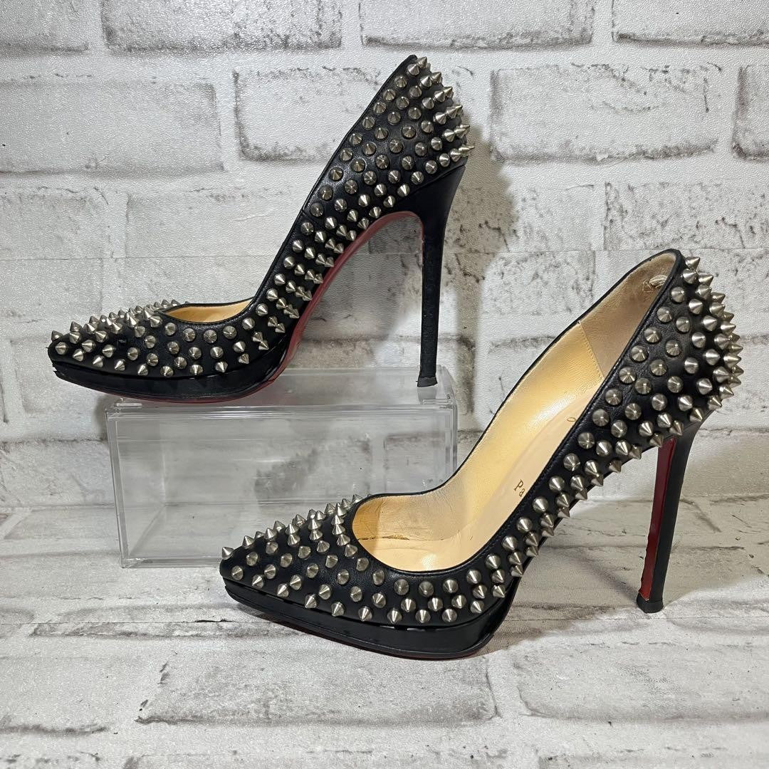 Christian Louboutin Shoes Pumps Heel Studs EU 38 US 8 Leather Black Auth