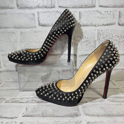 Christian Louboutin Shoes Pumps Heel Studs EU 38 US 8 Leather Black Auth