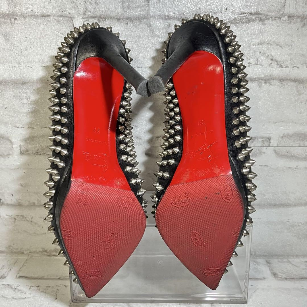 Christian Louboutin Shoes Pumps Heel Studs EU 38 US 8 Leather Black Auth