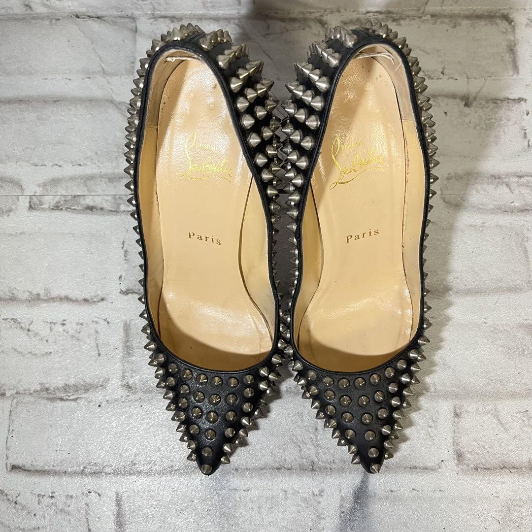 Christian Louboutin Shoes Pumps Heel Studs EU 38 US 8 Leather Black Auth