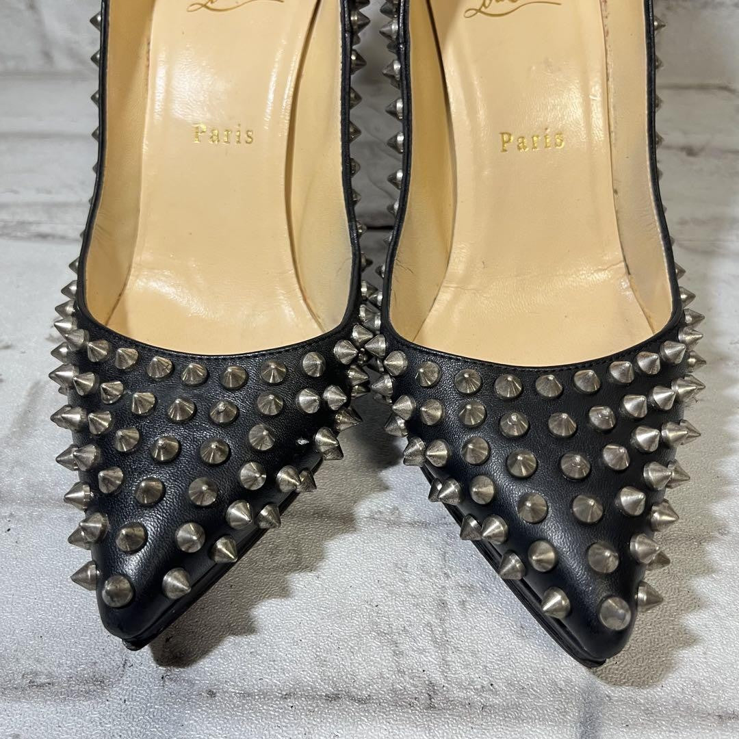 Christian Louboutin Shoes Pumps Heel Studs EU 38 US 8 Leather Black Auth