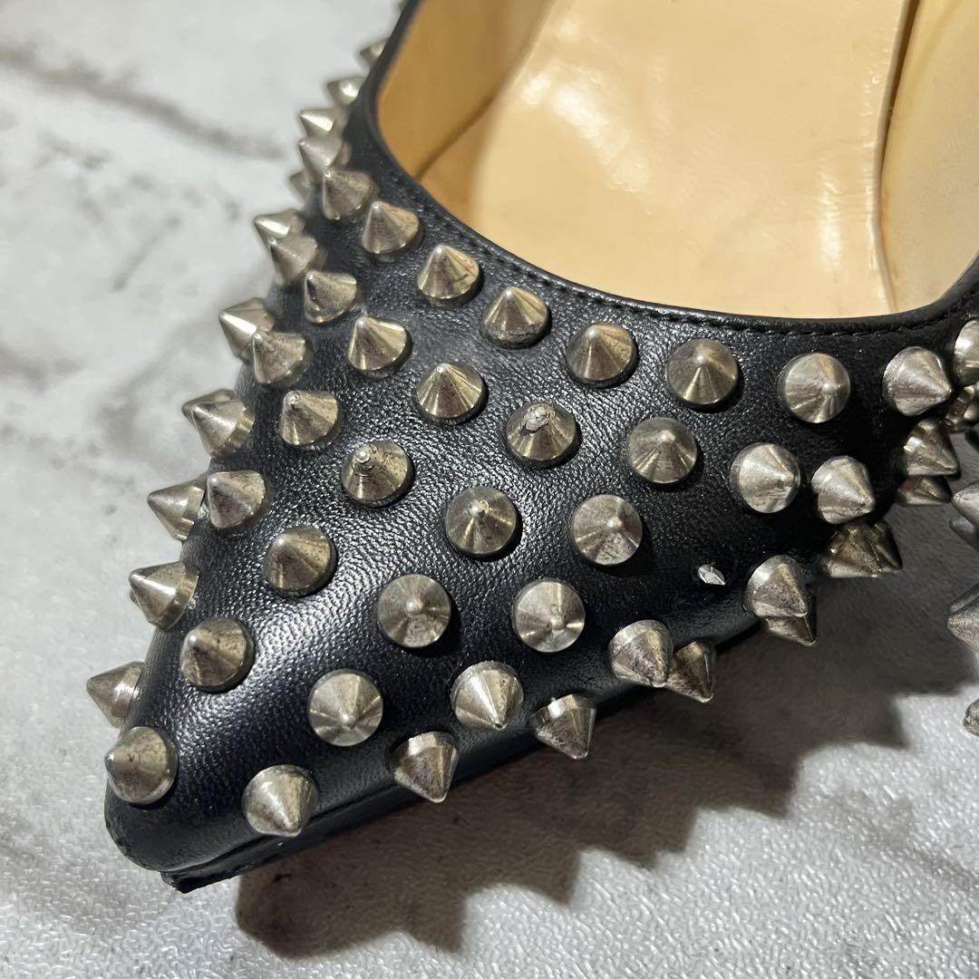 Christian Louboutin Shoes Pumps Heel Studs EU 38 US 8 Leather Black Auth