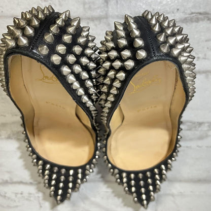 Christian Louboutin Shoes Pumps Heel Studs EU 38 US 8 Leather Black Auth