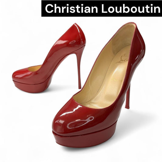 Christian Louboutin Shoes Pumps Heel EU 37 US 7 Patent Leather Red Auth