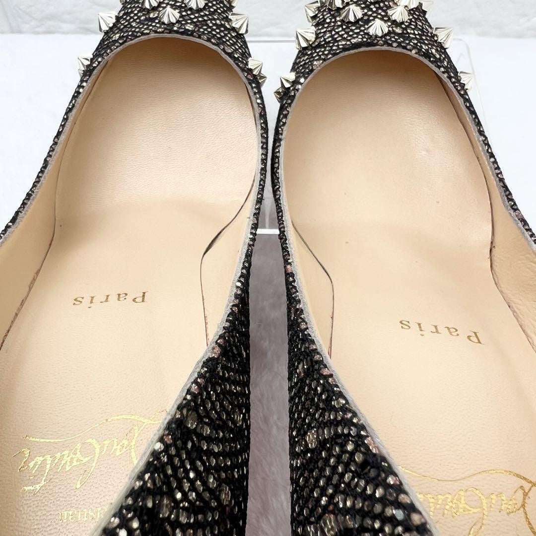Christian Louboutin Shoes Pumps Heel Studs EU 36 US 6 Black Gold Auth
