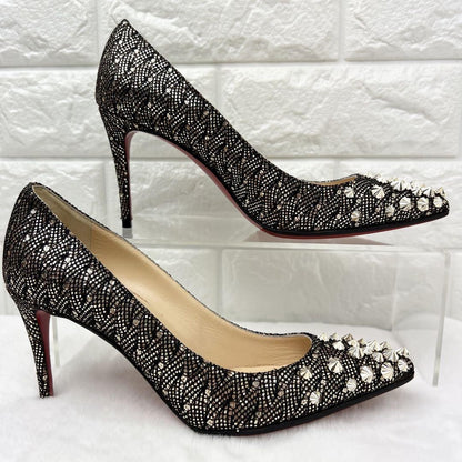 Christian Louboutin Shoes Pumps Heel Studs EU 36 US 6 Black Gold Auth