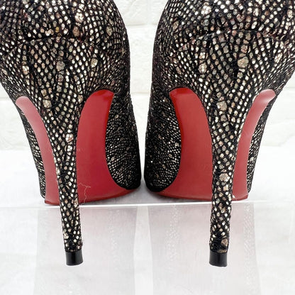 Christian Louboutin Shoes Pumps Heel Studs EU 36 US 6 Black Gold Auth