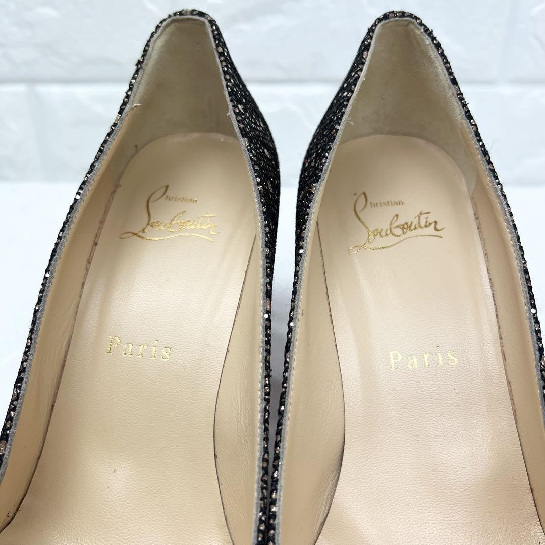 Christian Louboutin Shoes Pumps Heel Studs EU 36 US 6 Black Gold Auth