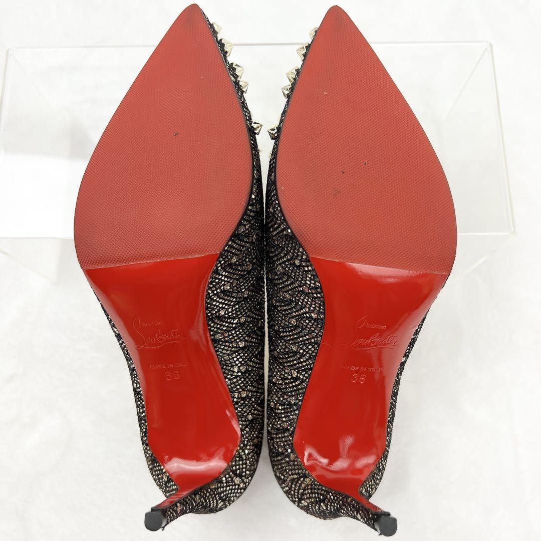 Christian Louboutin Shoes Pumps Heel Studs EU 36 US 6 Black Gold Auth