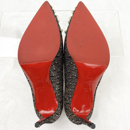 Christian Louboutin Shoes Pumps Heel Studs EU 36 US 6 Black Gold Auth