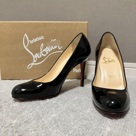 Christian Louboutin Shoes Pumps Heel EU 37 US 7 Patent Leather Black Red Auth