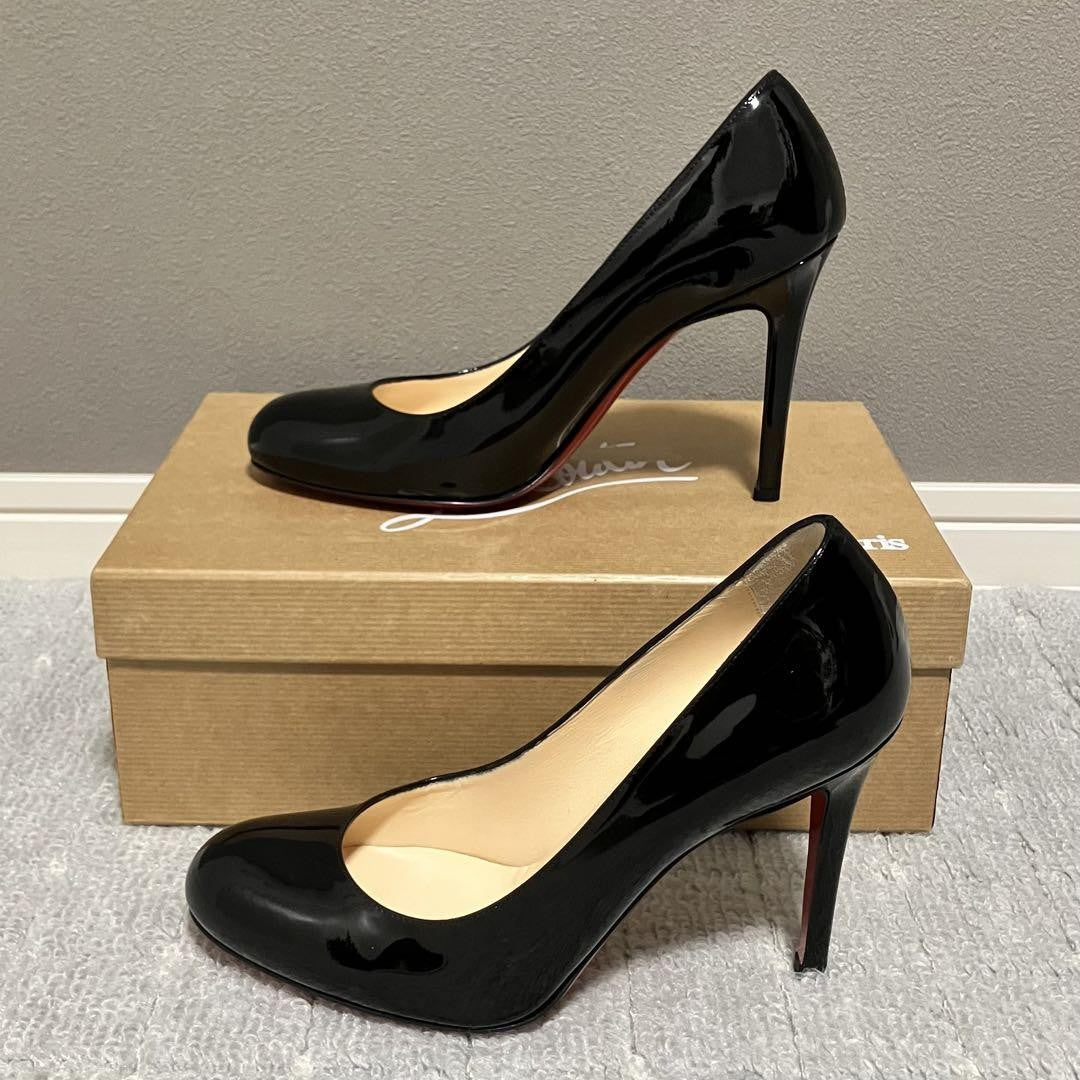 Christian Louboutin Shoes Pumps Heel EU 37 US 7 Patent Leather Black Red Auth