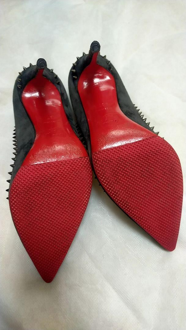 Christian Louboutin Shoes Pumps Heel Studs EU 37 US 7 Suede Dark Gray Auth