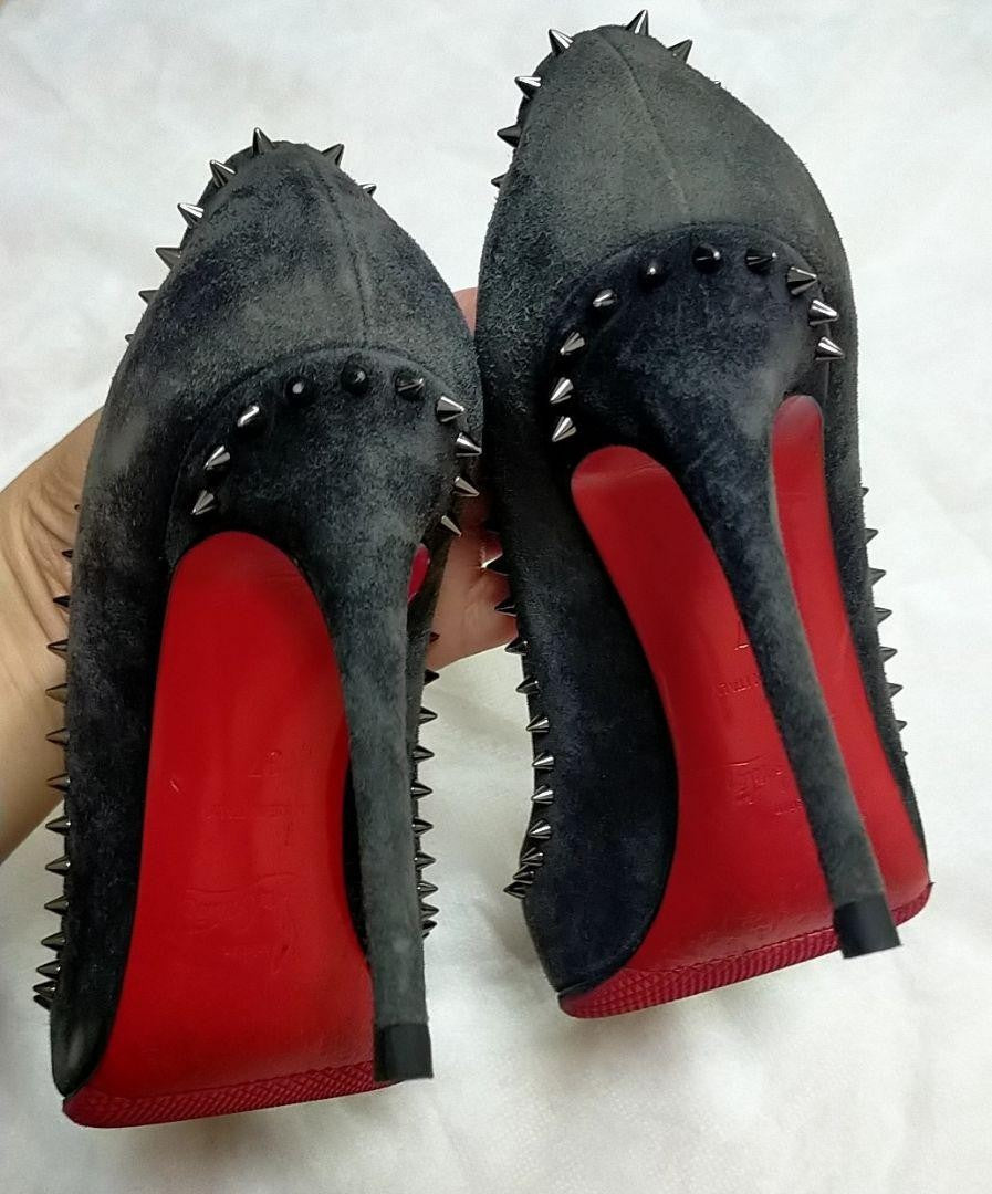 Christian Louboutin Shoes Pumps Heel Studs EU 37 US 7 Suede Dark Gray Auth