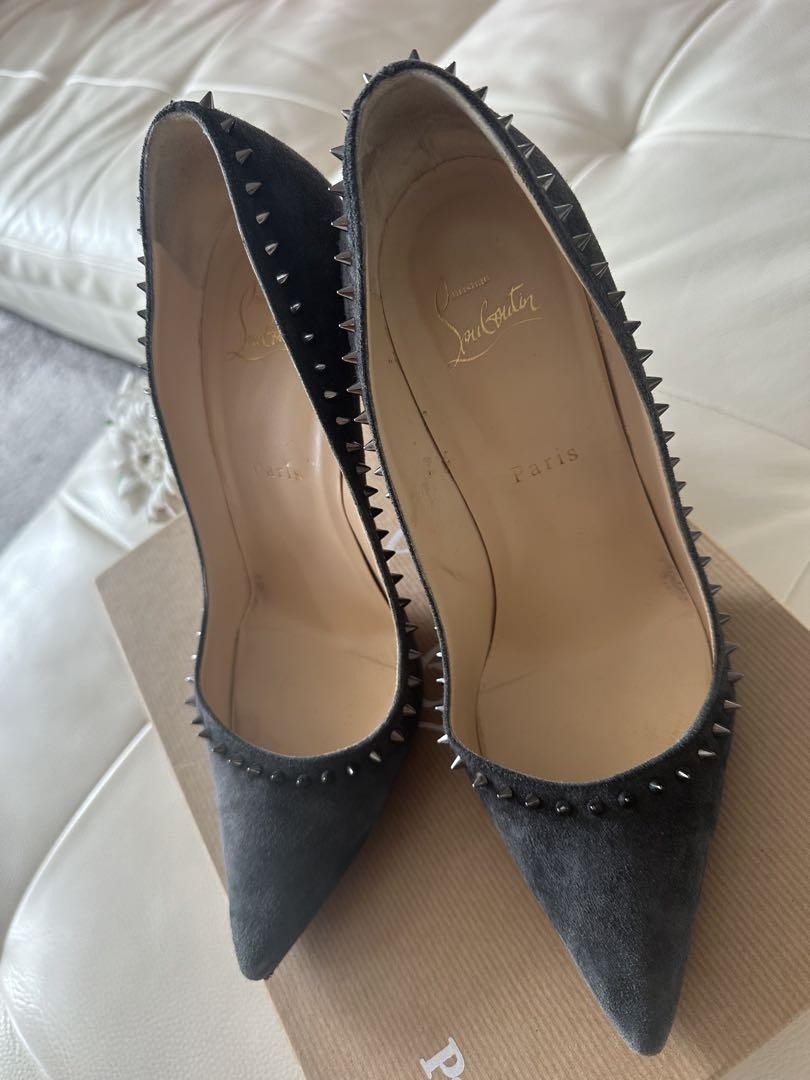 Christian Louboutin Shoes Pumps Heel Studs EU 38.5 US 8.5 Black Gray Auth
