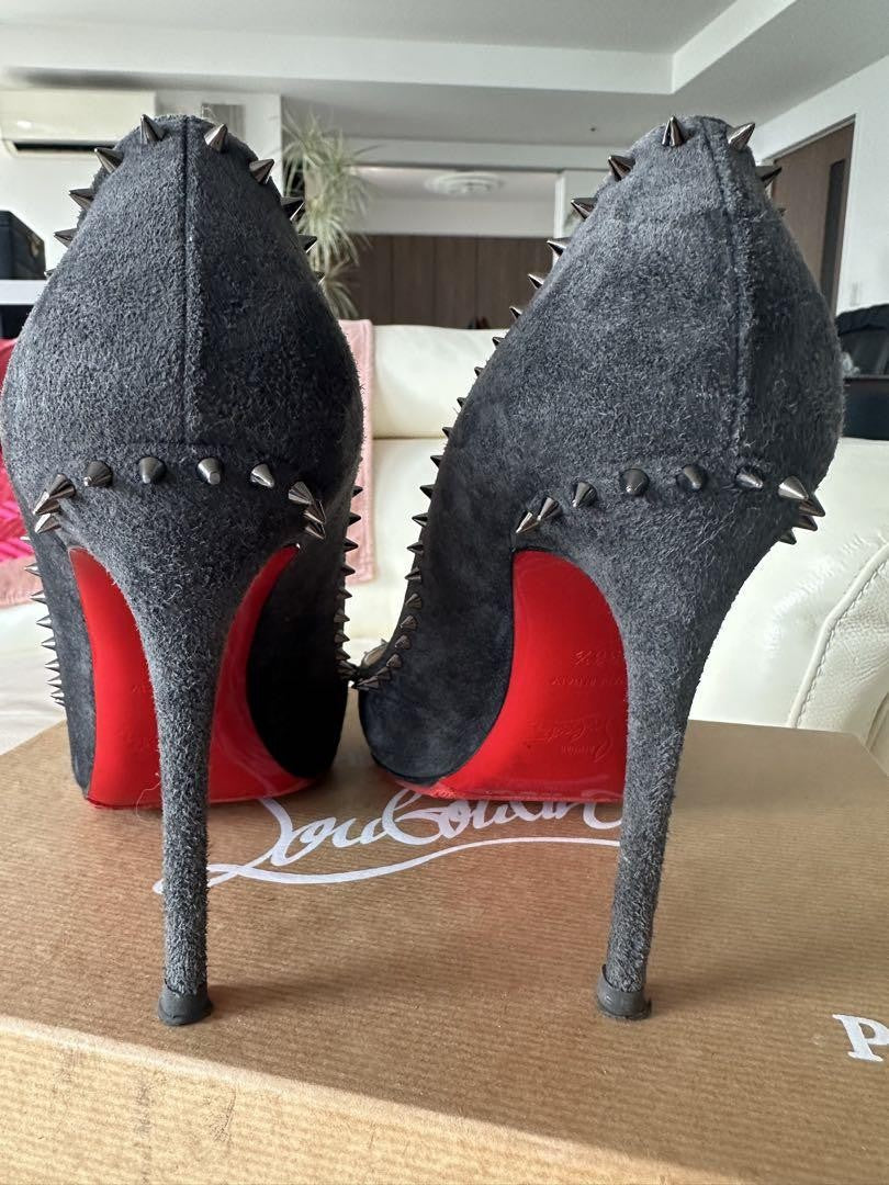Christian Louboutin Shoes Pumps Heel Studs EU 38.5 US 8.5 Black Gray Auth