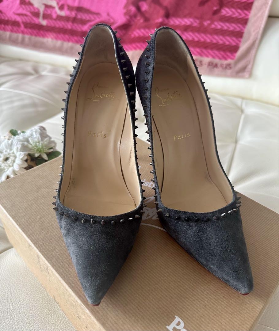Christian Louboutin Shoes Pumps Heel Studs EU 38.5 US 8.5 Black Gray Auth