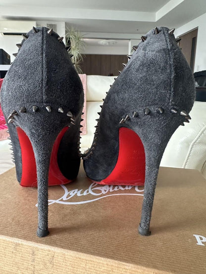 Christian Louboutin Shoes Pumps Heel Studs EU 38.5 US 8.5 Black Gray Auth