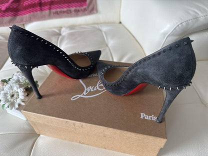 Christian Louboutin Shoes Pumps Heel Studs EU 38.5 US 8.5 Black Gray Auth