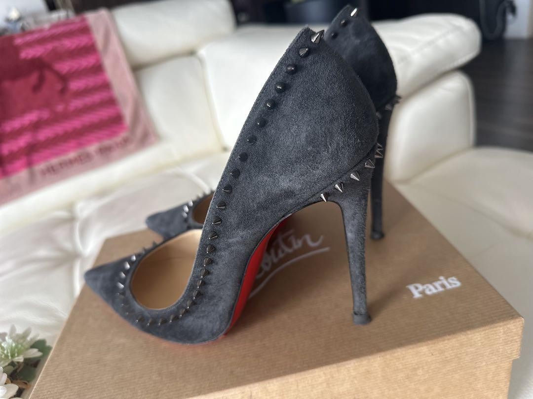 Christian Louboutin Shoes Pumps Heel Studs EU 38.5 US 8.5 Black Gray Auth
