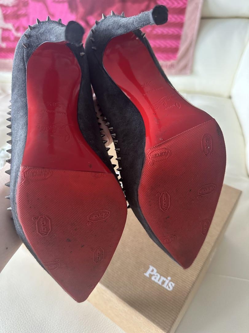 Christian Louboutin Shoes Pumps Heel Studs EU 38.5 US 8.5 Black Gray Auth