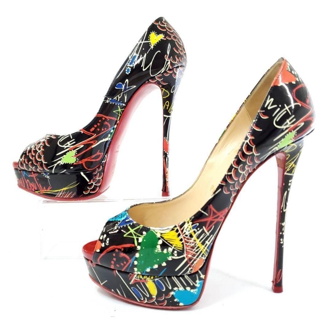 Christian Louboutin Shoes Pumps Heel EU 38 US 8 Black Multicolor Auth