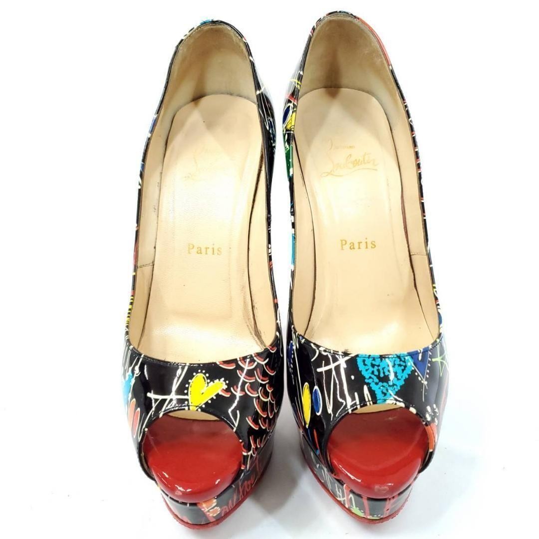 Christian Louboutin Shoes Pumps Heel EU 38 US 8 Black Multicolor Auth