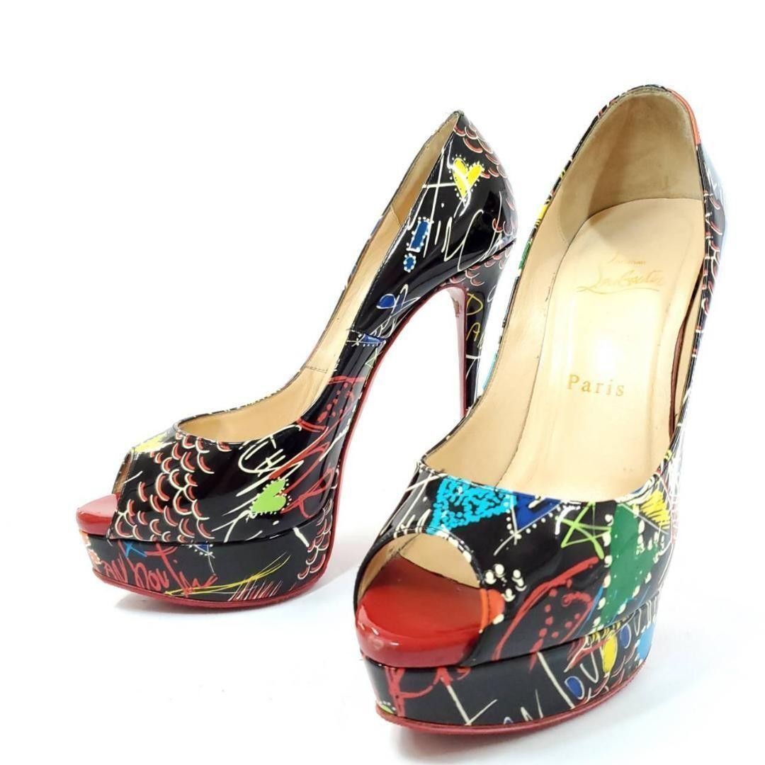 Christian Louboutin Shoes Pumps Heel EU 38 US 8 Black Multicolor Auth