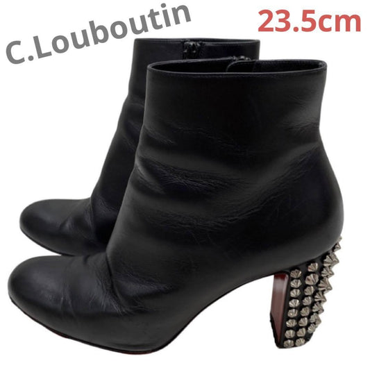 Christian Louboutin Short Boots Shoes Studs EU 36.5 US 6.5 Leather Black Auth