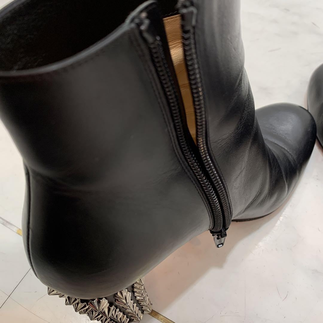Christian Louboutin Short Boots Shoes Studs EU 36.5 US 6.5 Leather Black Auth