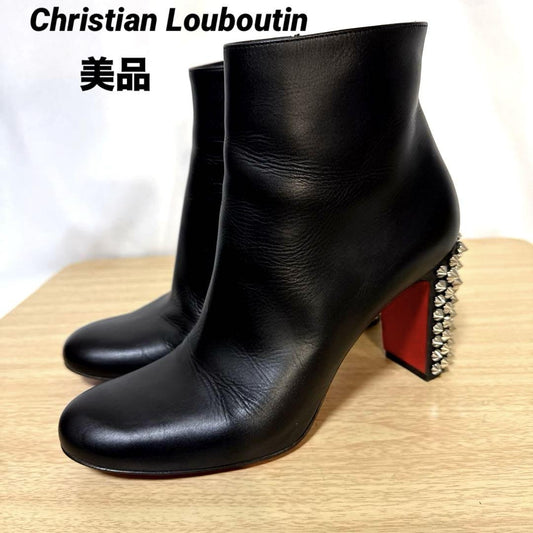 Christian Louboutin Short Boots Shoes Studs EU 37 US 7 Leather Black Authentic