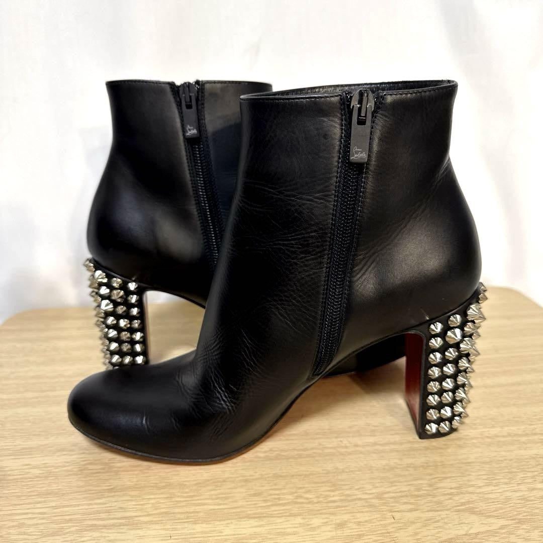 Christian Louboutin Short Boots Shoes Studs EU 37 US 7 Leather Black Authentic