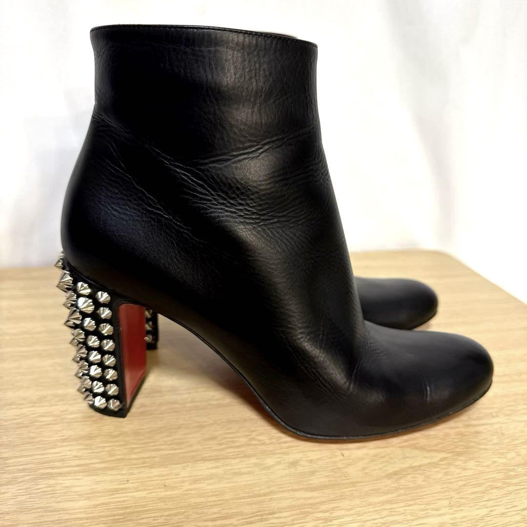 Christian Louboutin Short Boots Shoes Studs EU 37 US 7 Leather Black Authentic