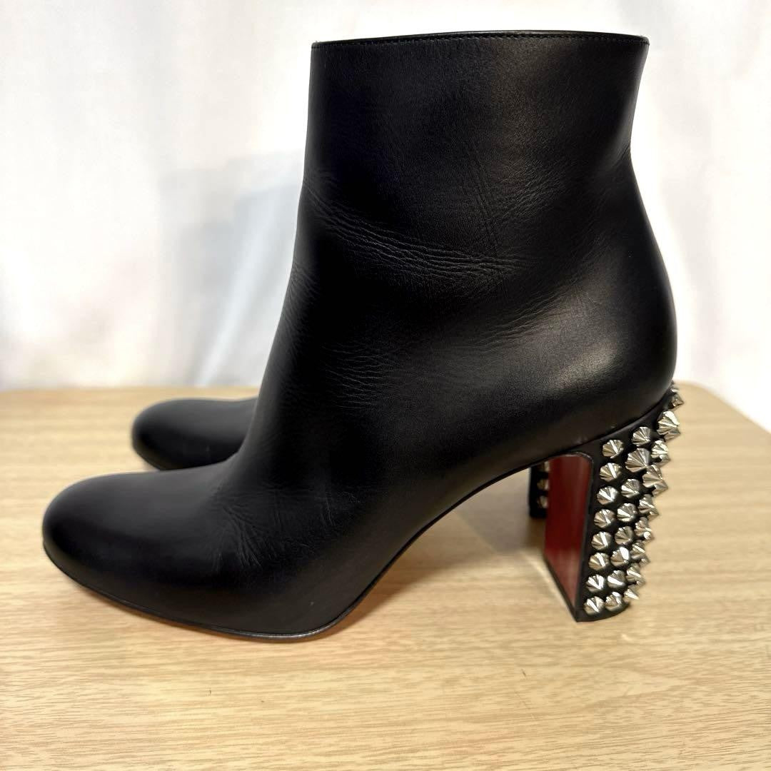 Christian Louboutin Short Boots Shoes Studs EU 37 US 7 Leather Black Authentic