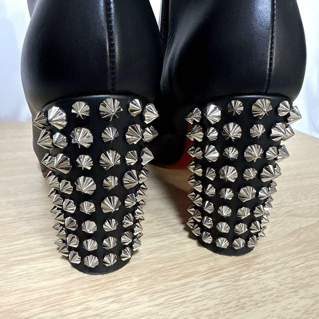Christian Louboutin Short Boots Shoes Studs EU 37 US 7 Leather Black Authentic