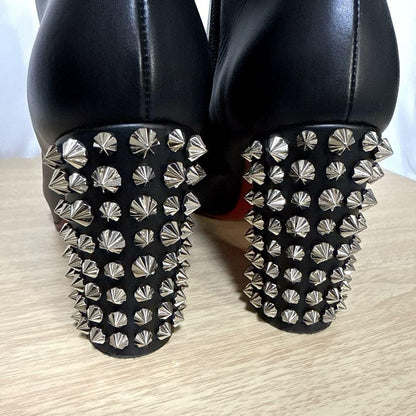 Christian Louboutin Short Boots Shoes Studs EU 37 US 7 Leather Black Authentic