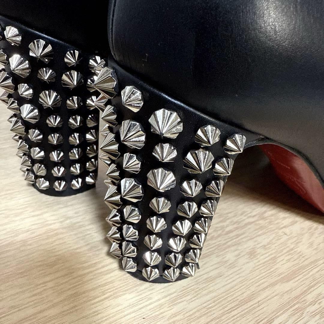 Christian Louboutin Short Boots Shoes Studs EU 37 US 7 Leather Black Authentic