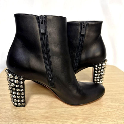 Christian Louboutin Short Boots Shoes Studs EU 37 US 7 Leather Black Authentic