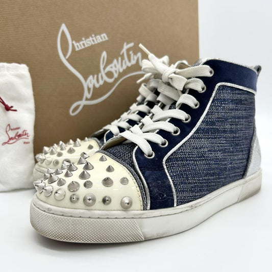 Christian Louboutin Sneakers Shoes High-cut Studs EU 36 US 6 Blue Silver Auth