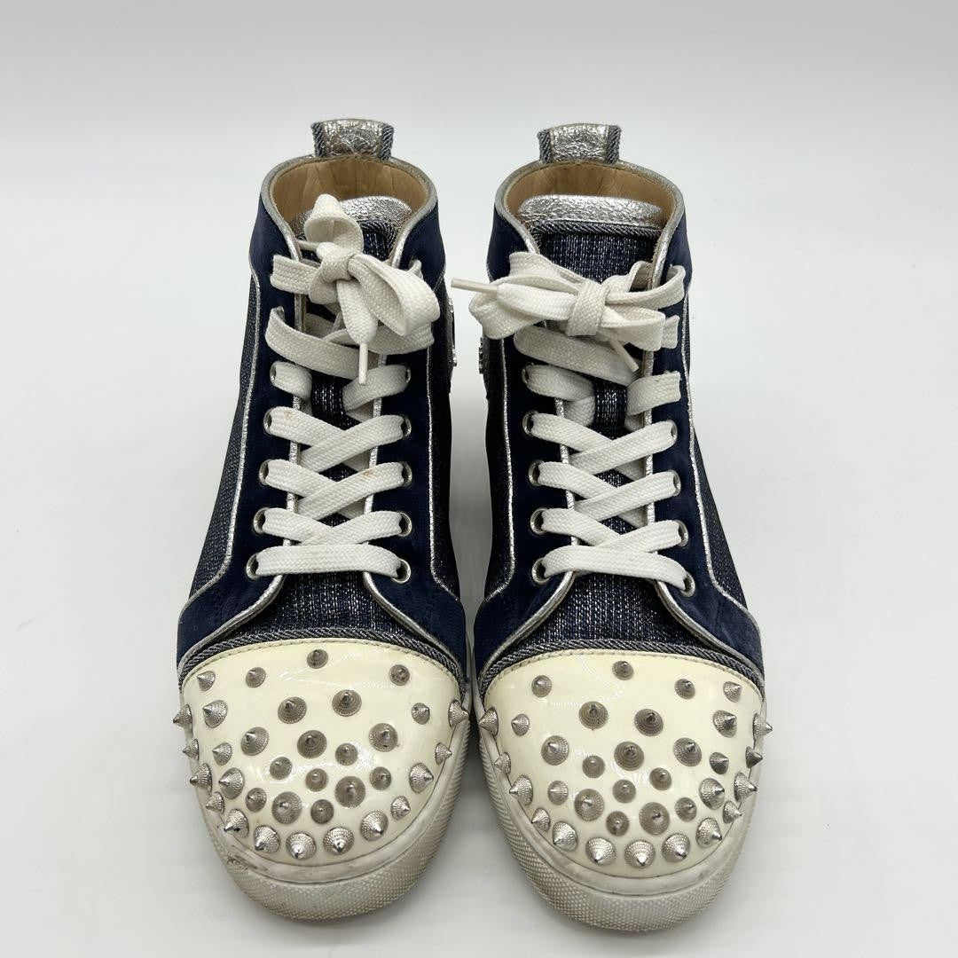 Christian Louboutin Sneakers Shoes High-cut Studs EU 36 US 6 Blue Silver Auth