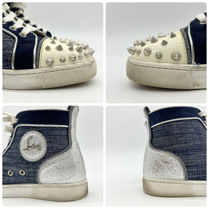 Christian Louboutin Sneakers Shoes High-cut Studs EU 36 US 6 Blue Silver Auth