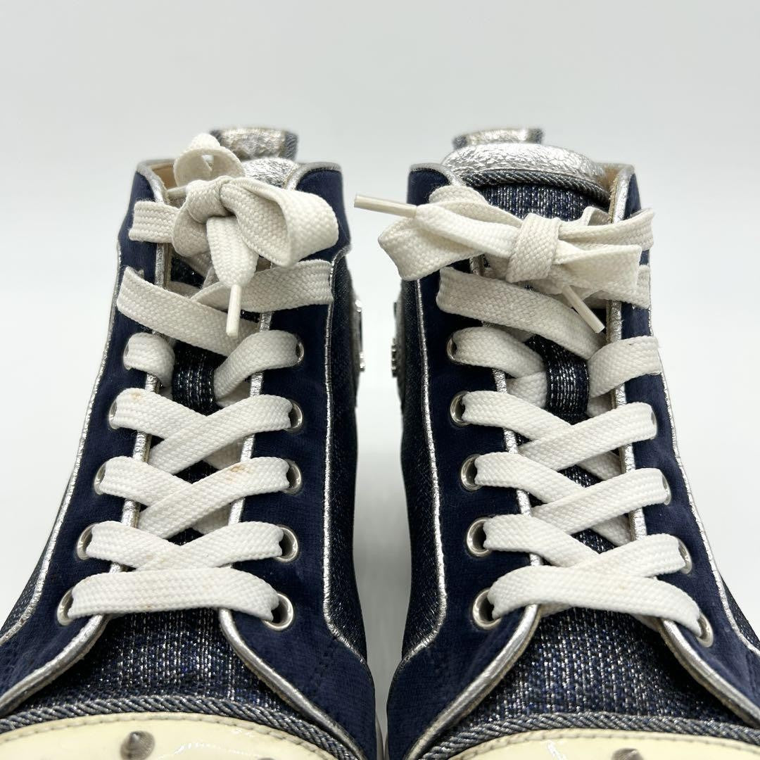 Christian Louboutin Sneakers Shoes High-cut Studs EU 36 US 6 Blue Silver Auth