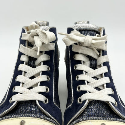 Christian Louboutin Sneakers Shoes High-cut Studs EU 36 US 6 Blue Silver Auth