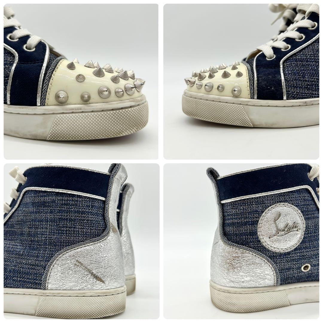 Christian Louboutin Sneakers Shoes High-cut Studs EU 36 US 6 Blue Silver Auth