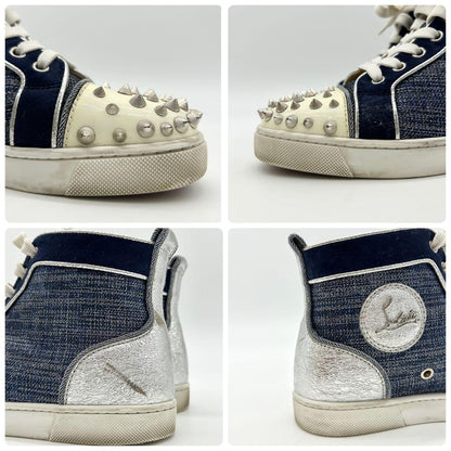 Christian Louboutin Sneakers Shoes High-cut Studs EU 36 US 6 Blue Silver Auth