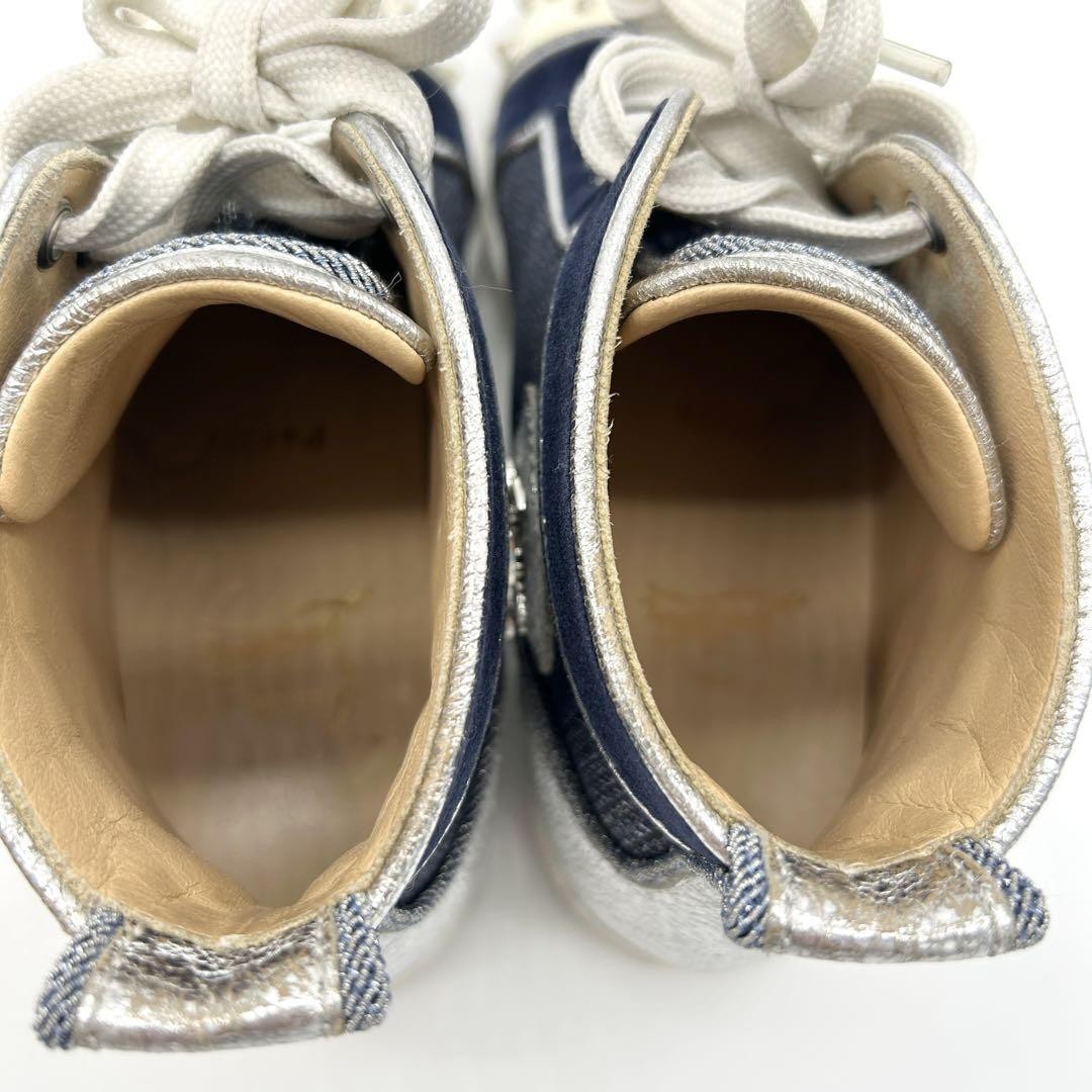 Christian Louboutin Sneakers Shoes High-cut Studs EU 36 US 6 Blue Silver Auth