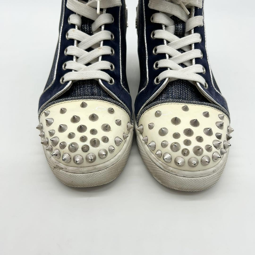 Christian Louboutin Sneakers Shoes High-cut Studs EU 36 US 6 Blue Silver Auth